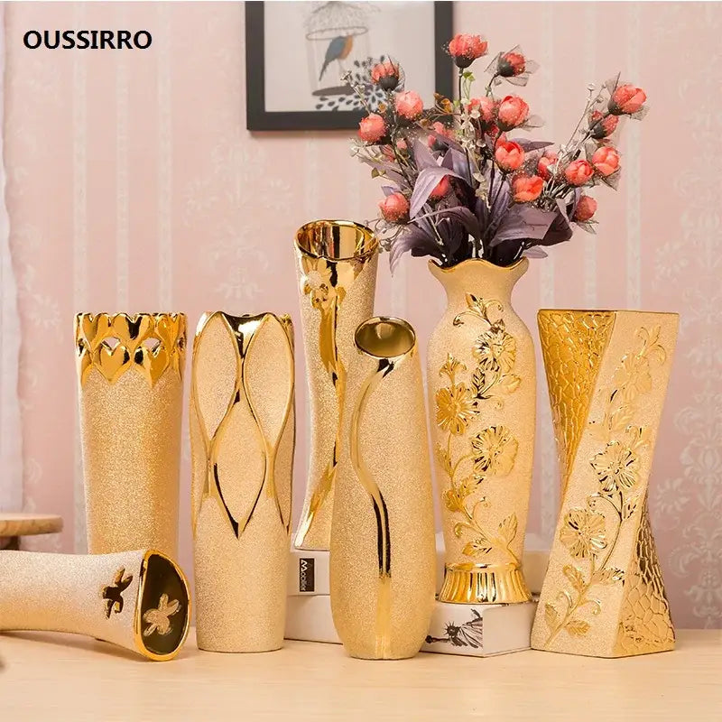 DecorBites™ Europe Gold-Plated Ceramic Vase for Home Decor