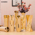Decorbites™ europe gold-plated ceramic vase set with elegant cream and gold floral patterns for home decor display