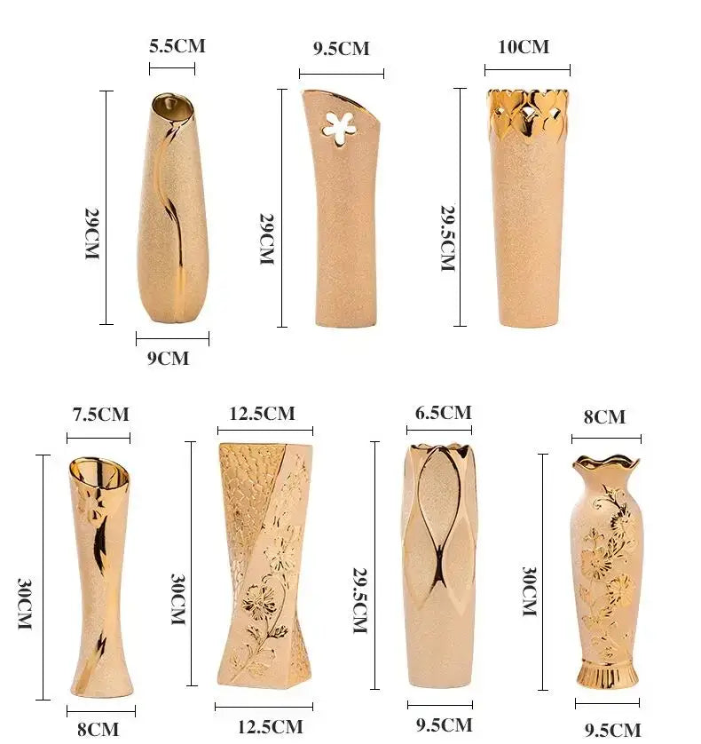 DecorBites™ Europe Gold-Plated Ceramic Vase for Home Decor