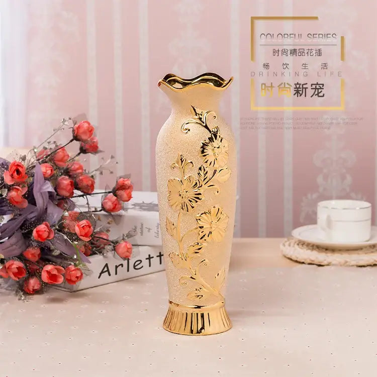 DecorBites™ Europe Gold-Plated Ceramic Vase for Home Decor