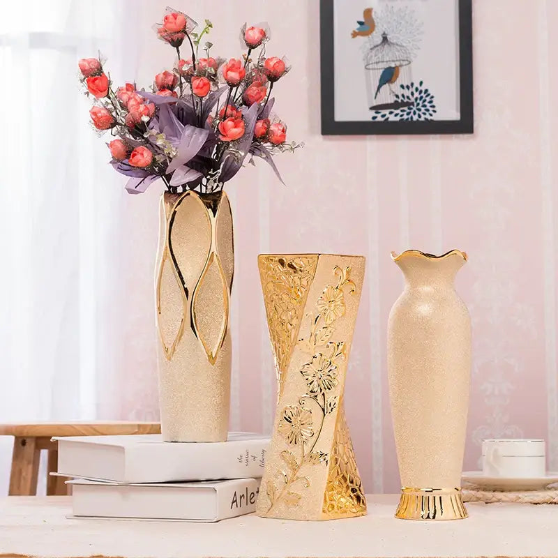 DecorBites™ Europe Gold-Plated Ceramic Vase for Home Decor