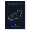 Dark blue decorbites™ f1 race track canvas wall art print featuring white circuit de la sarthe line drawing and french flag