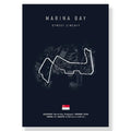 DecorBites™ F1 racing circuit canvas wall art in dark navy features a white marina bay street track circuit and singapore flag