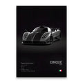 Black and silver pagani zonda cinque famous cars canvas wall art print for modern home decor by DecorBites™