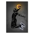 DecorBites™ famous sports stars neon wall art print featuring neon-lit basketball silhouette with glowing orange ball for modern home decor