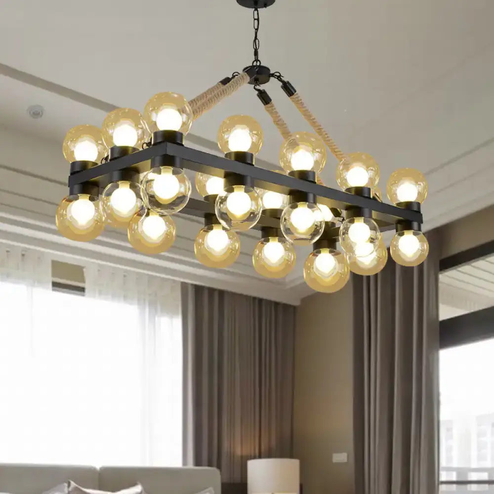 DecorBites™ مصباح متدلي أسود بتصميم ريفي مع 24 مصباح زجاجي بلون كونياك متدلي لجزيرة المطبخ في غرفة الطعام