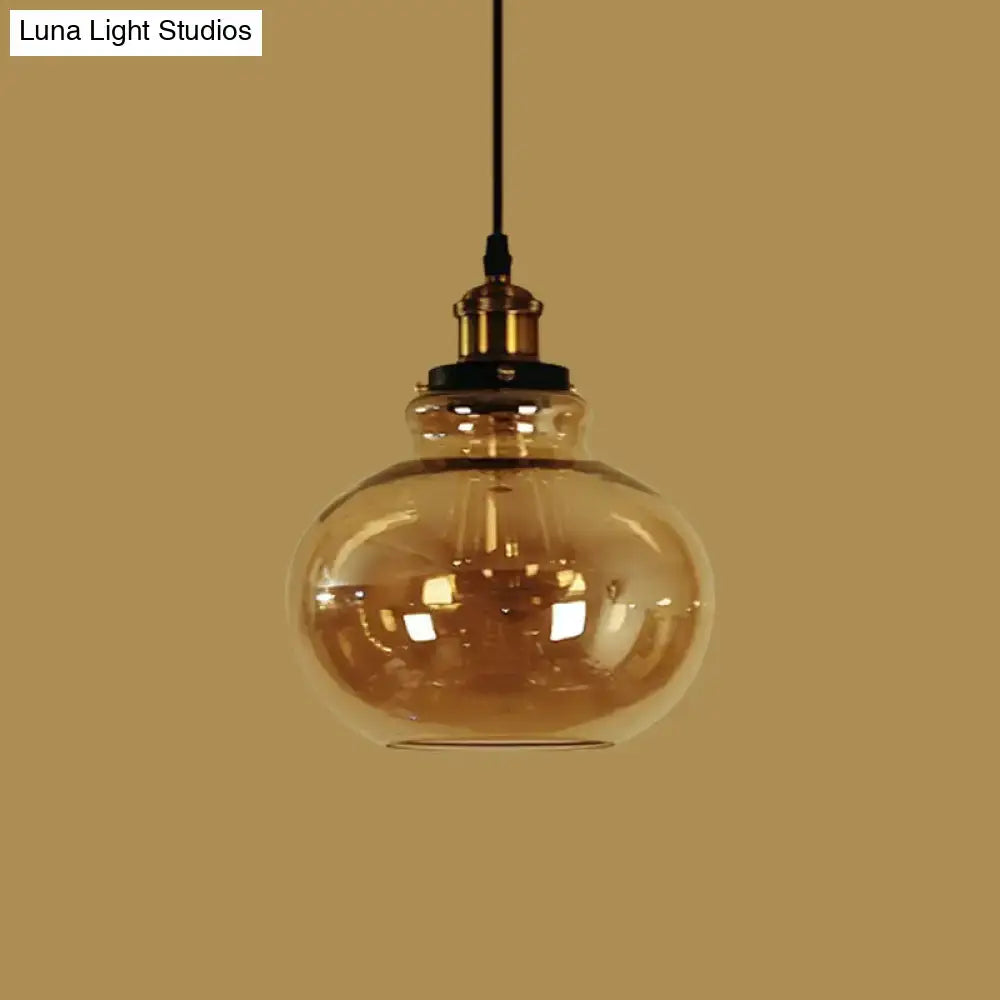 DecorBites™ Farmhouse Brass Pendant Ceiling Light - Amber Glass Hanging Lamp - 1 Light Globe - Indoor Use