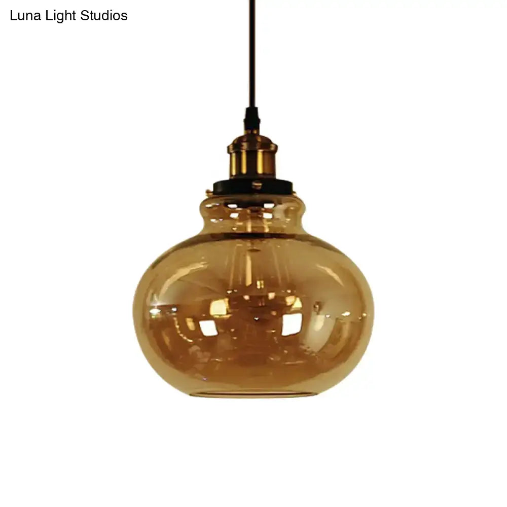 DecorBites™ Farmhouse Brass Pendant Ceiling Light - Amber Glass Hanging Lamp - 1 Light Globe - Indoor Use