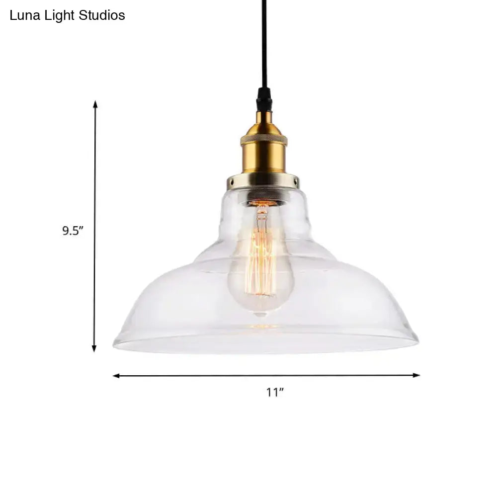DecorBites™ Farmhouse Clear Glass Brass Pendant Light - Barn Dining Room Hanging Fixture