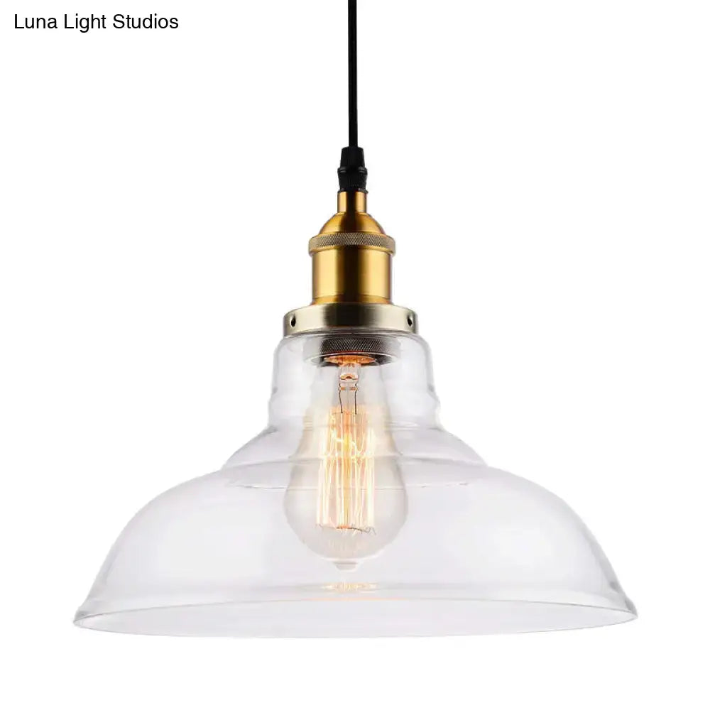 DecorBites™ Farmhouse Clear Glass Brass Pendant Light - Barn Dining Room Hanging Fixture