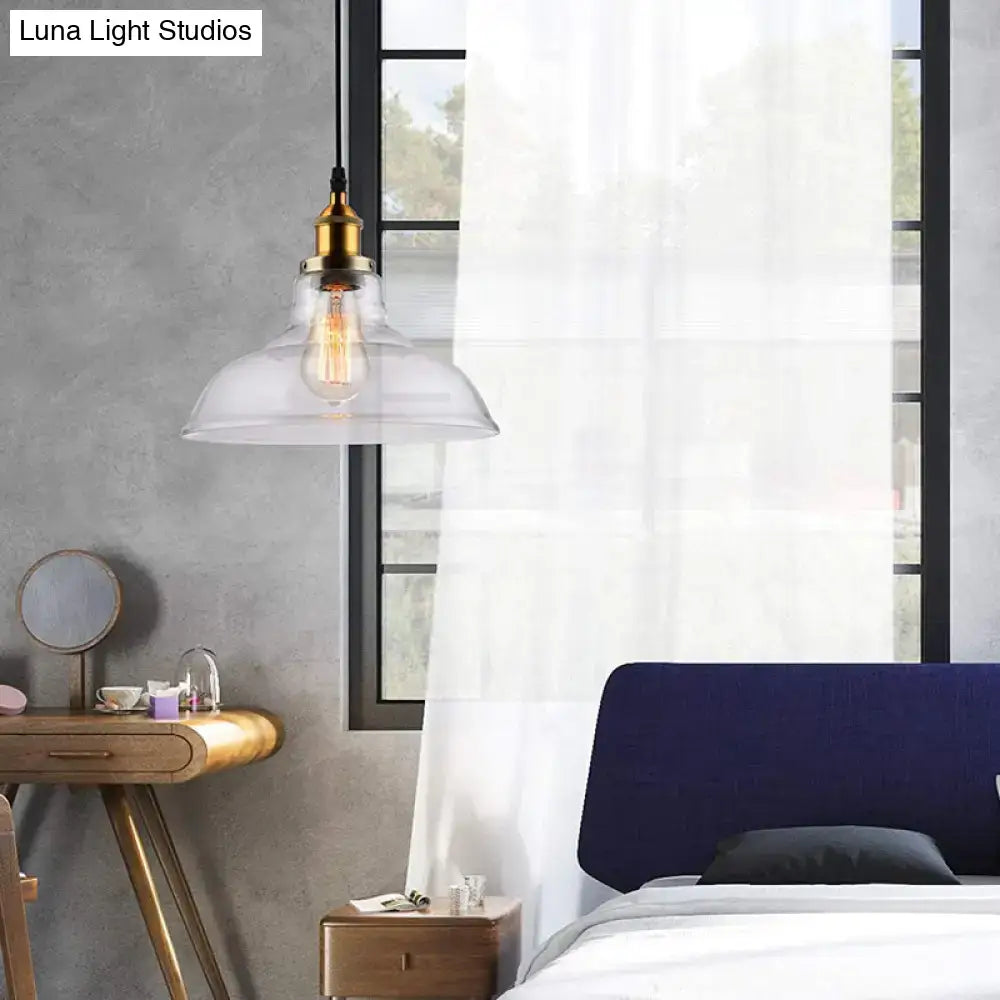 DecorBites™ Farmhouse Clear Glass Brass Pendant Light - Barn Dining Room Hanging Fixture