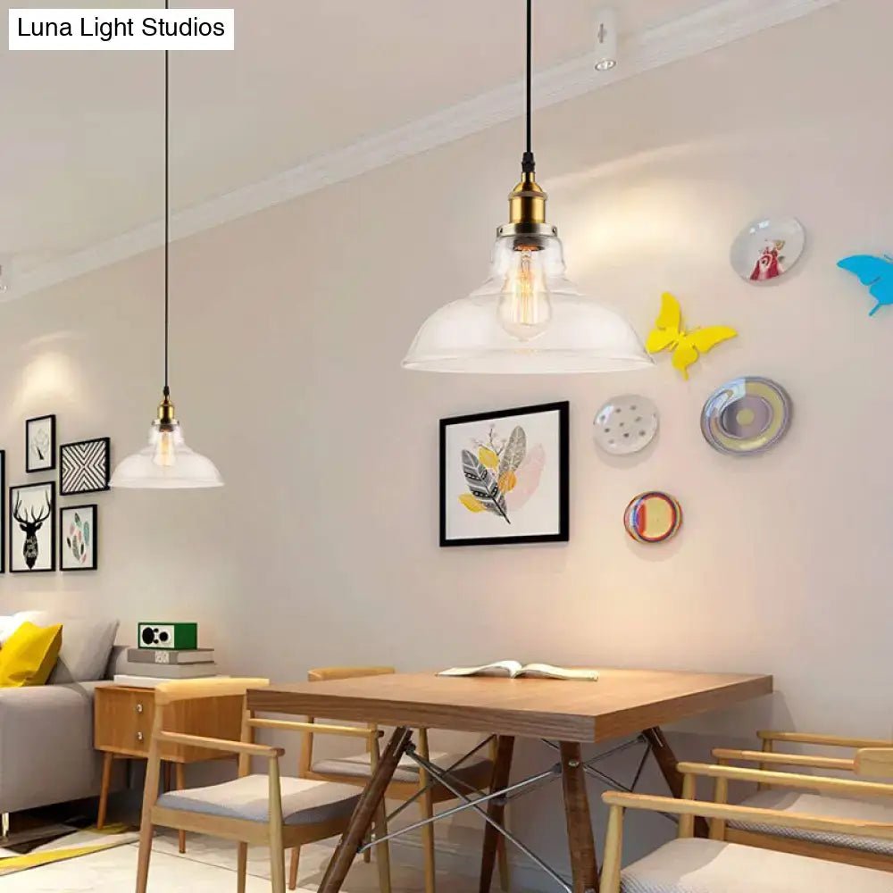 DecorBites™ Farmhouse Clear Glass Brass Pendant Light - Barn Dining Room Hanging Fixture