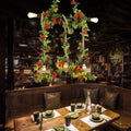 DecorBites™ Farmhouse Metal Island Light Pendant with 5 Heads, Black Finish and Rope Detail, Including Fake Flower
