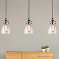 DecorBites™ Farmhouse Multi-Pendant Light Fixture with Ribbed Clear Glass Shades for Dining Room: Linear Canopy, 3 Cone Lights