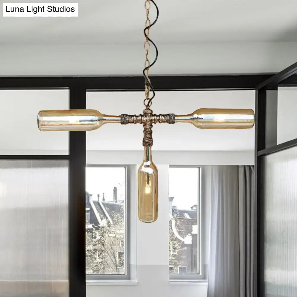 DecorBites™ Farmhouse Style Smoke Gray/Blue Bottle Ceiling Lighting - Glass Hanging Lamp (3/4/5 Lights) in Aged Silver/Black