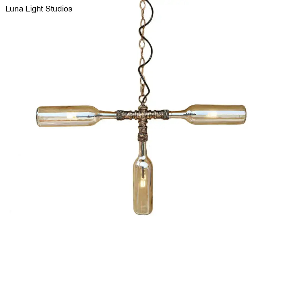 DecorBites™ Farmhouse Style Smoke Gray/Blue Bottle Ceiling Lighting - Glass Hanging Lamp (3/4/5 Lights) in Aged Silver/Black