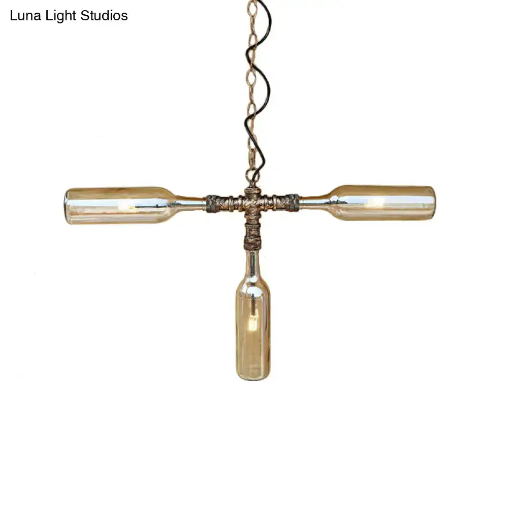 DecorBites™ Farmhouse Style Smoke Gray/Blue Bottle Ceiling Lighting - Glass Hanging Lamp (3/4/5 Lights) in Aged Silver/Black