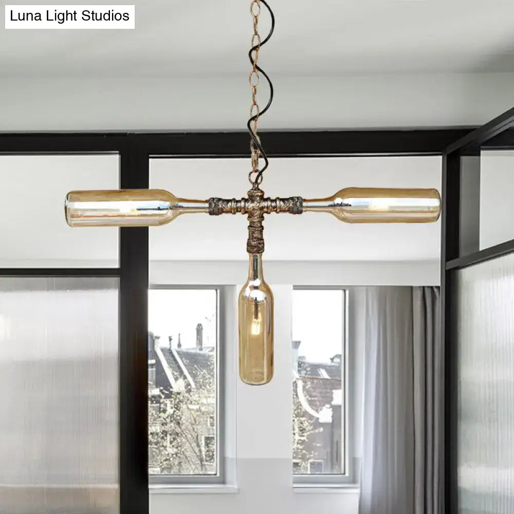 DecorBites™ Farmhouse Style Smoke Gray/Blue Bottle Ceiling Lighting - Glass Hanging Lamp (3/4/5 Lights) in Aged Silver/Black
