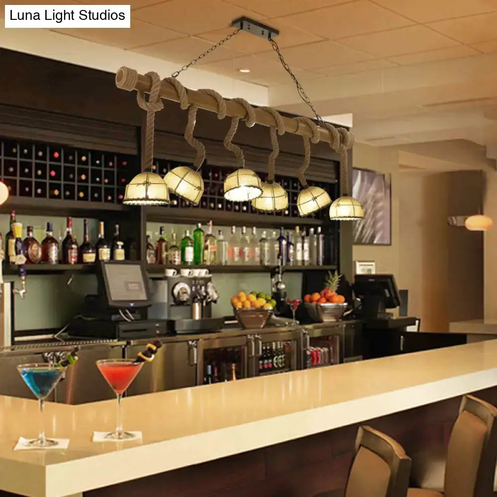 DecorBites™ Farmhouse Wood Bowl Shade Pendant Lighting with 6 Fabric Island Lights for Restaurants