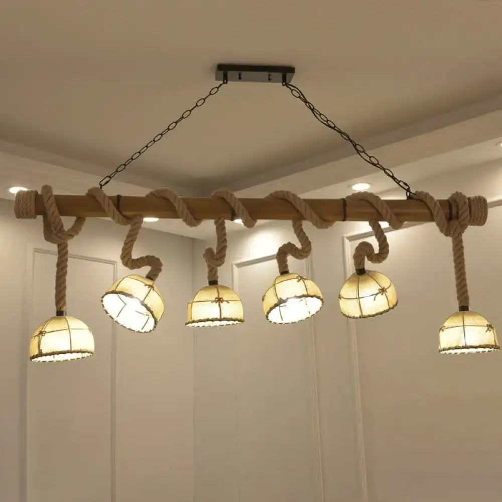 DecorBites™ Farmhouse Wood Bowl Shade Pendant Lighting with 6 Fabric Island Lights for Restaurants