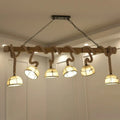 DecorBites™ Farmhouse Wood Bowl Shade Pendant Lighting with 6 Fabric Island Lights for Restaurants
