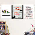 Colorful multi-patterned sneaker illustration on minimalist decorbites fashionable sneaker box canvas wall art