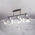 Black metal chandelier with branching arms and frosted glass globe lights for 110v-120v and 220v-240v use