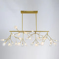 Gold-toned DecorBites firefly LED island pendant light with branching arms and frosted glass globe shades for dining room ceiling