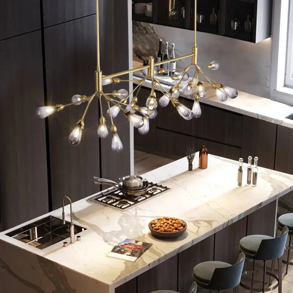 DecorBites™ Firefly Suspension Light - Brass Finish, Postmodern Island Fixture with 27 Glass Lights