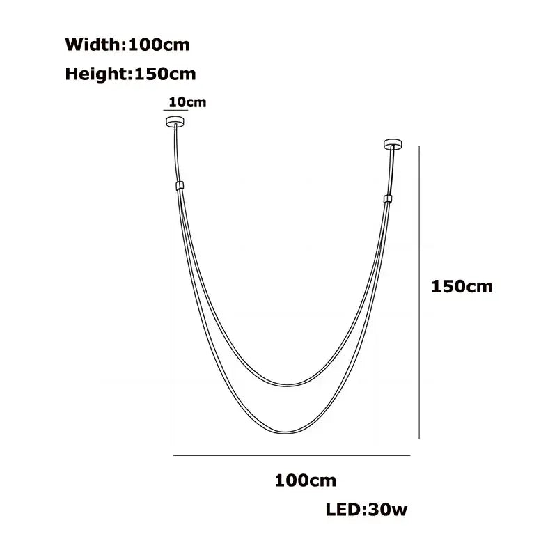 Decorbites™ flexible leather belt led chandelier light with two curved cords, 150cm length, 30w bulb, modern design