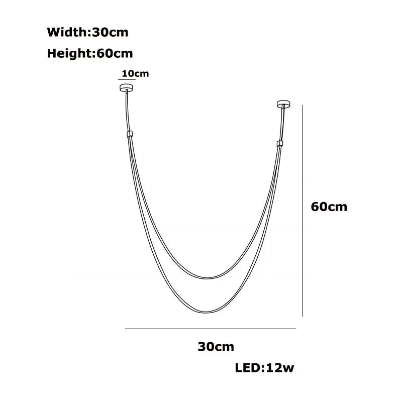 DecorBites flexible leather belt led chandelier lighting with two curved arms 60cm wide 30cm high 12w bulb