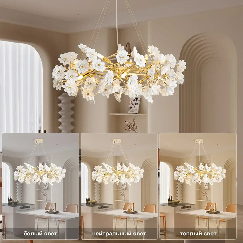 DecorBites™ Floral French White Ceramic Chandelier - Romantic Home Décor