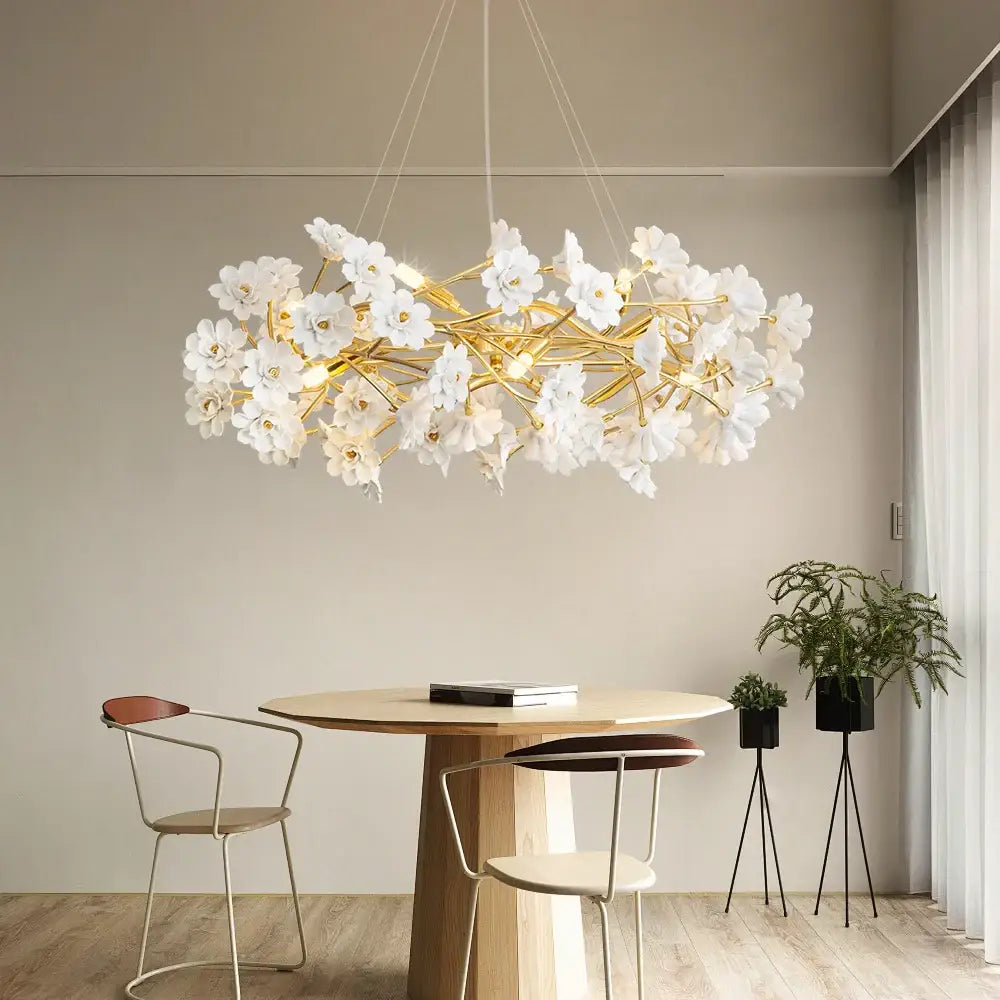 DecorBites™ Floral French White Ceramic Chandelier - Romantic Home Décor