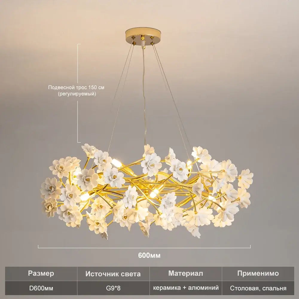 DecorBites™ Floral French White Ceramic Chandelier - Romantic Home Décor