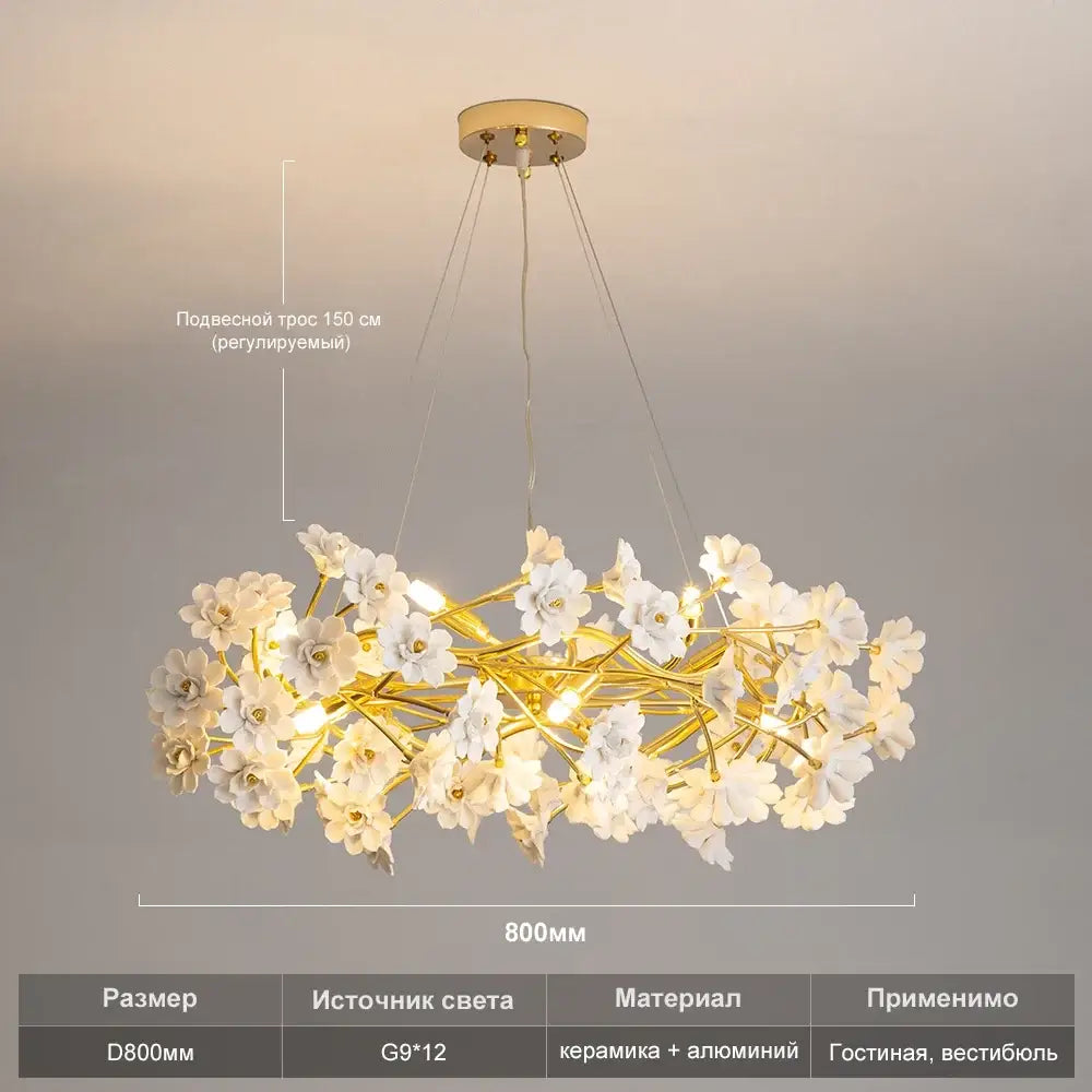 DecorBites™ Floral French White Ceramic Chandelier - Romantic Home Décor