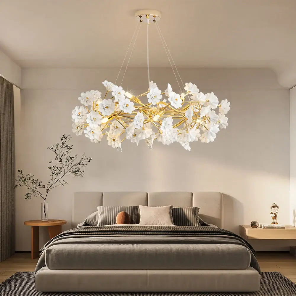 DecorBites™ Floral French White Ceramic Chandelier - Romantic Home Décor