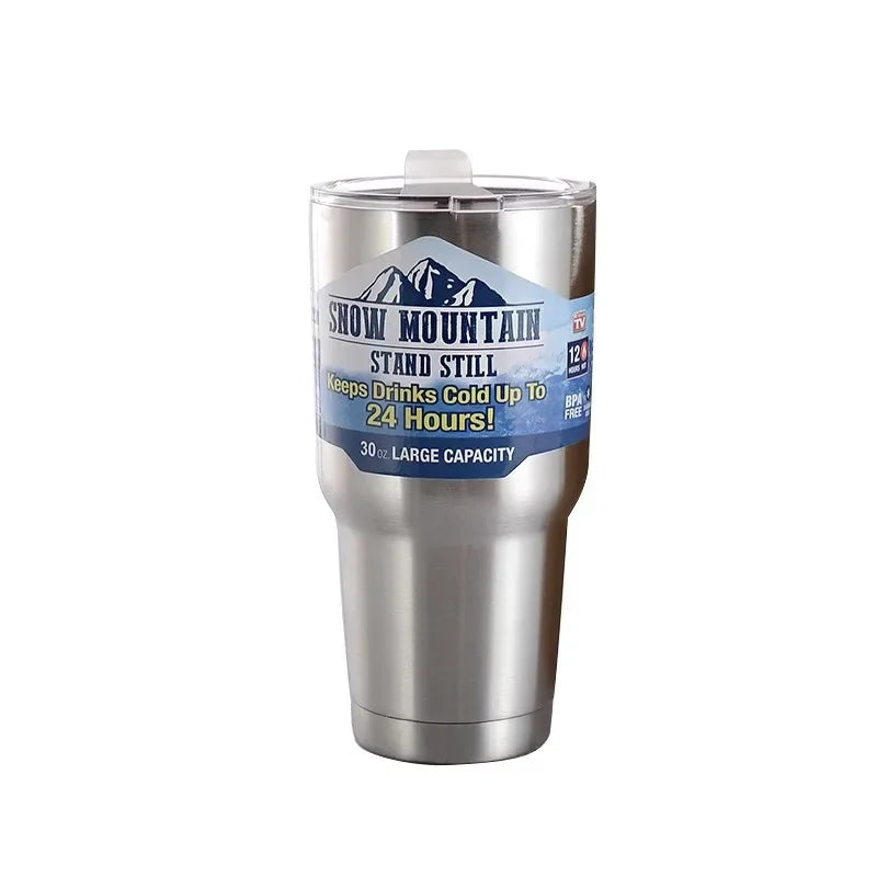 DecorBites™ Bouteille thermos à paille en acier inoxydable de 887 ml - Tasse Montagne de glace