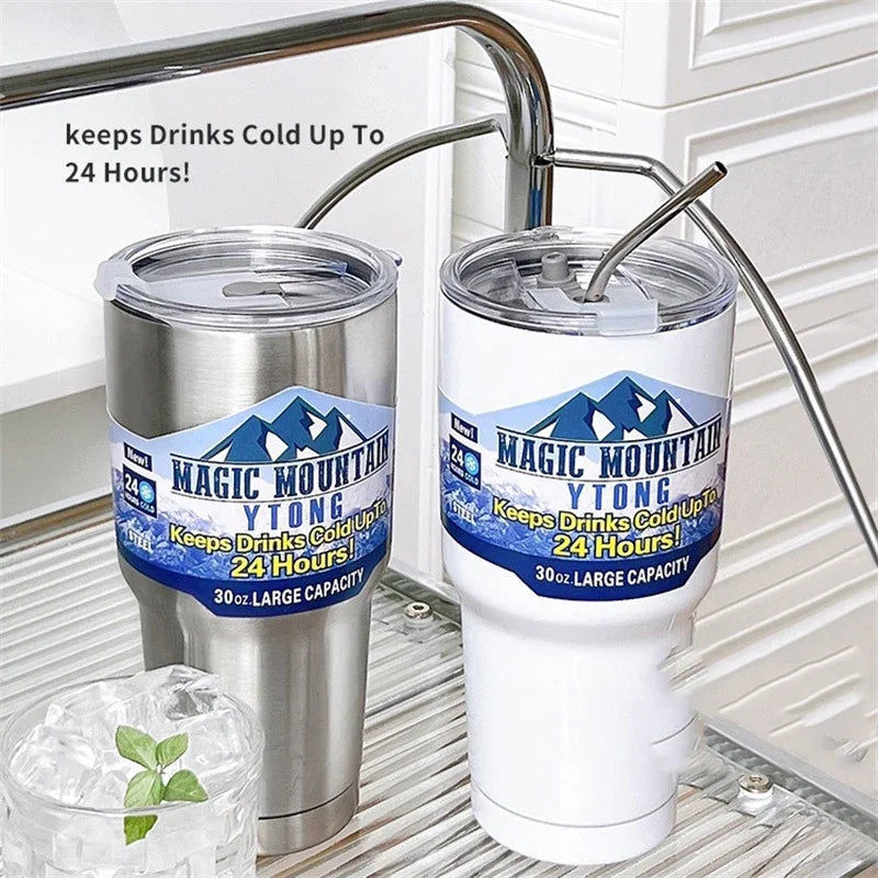 DecorBites™ Bouteille thermos à paille en acier inoxydable de 887 ml - Tasse Montagne de glace