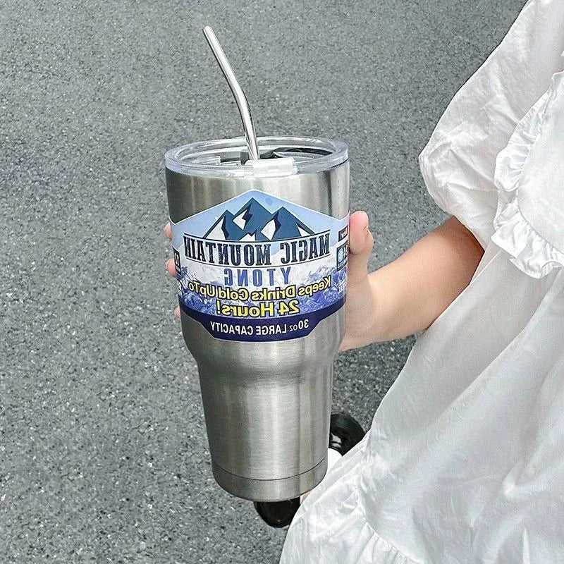 DecorBites™ Bouteille thermos à paille en acier inoxydable de 887 ml - Tasse Montagne de glace