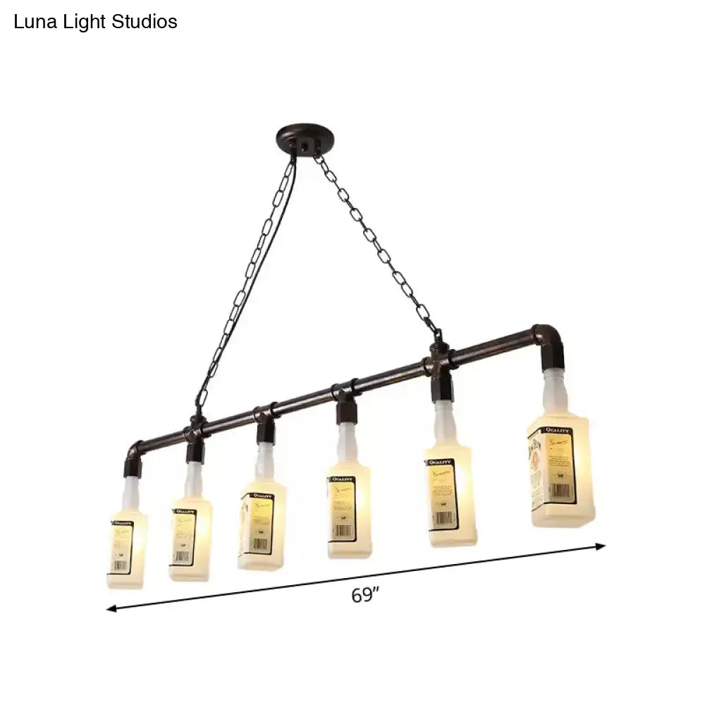 مصباح جزيرة زجاجي أبيض مصنفر ™DecorBites - طراز علوي، تصميم زجاجة نبيذ سوداء - مثالي للمطاعم، إضاءة معلقة بالسقف