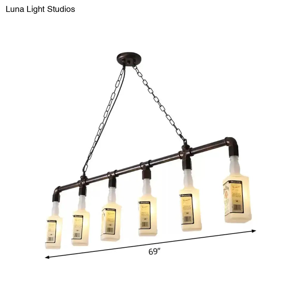 مصباح جزيرة زجاجي أبيض مصنفر ™DecorBites - طراز علوي، تصميم زجاجة نبيذ سوداء - مثالي للمطاعم، إضاءة معلقة بالسقف