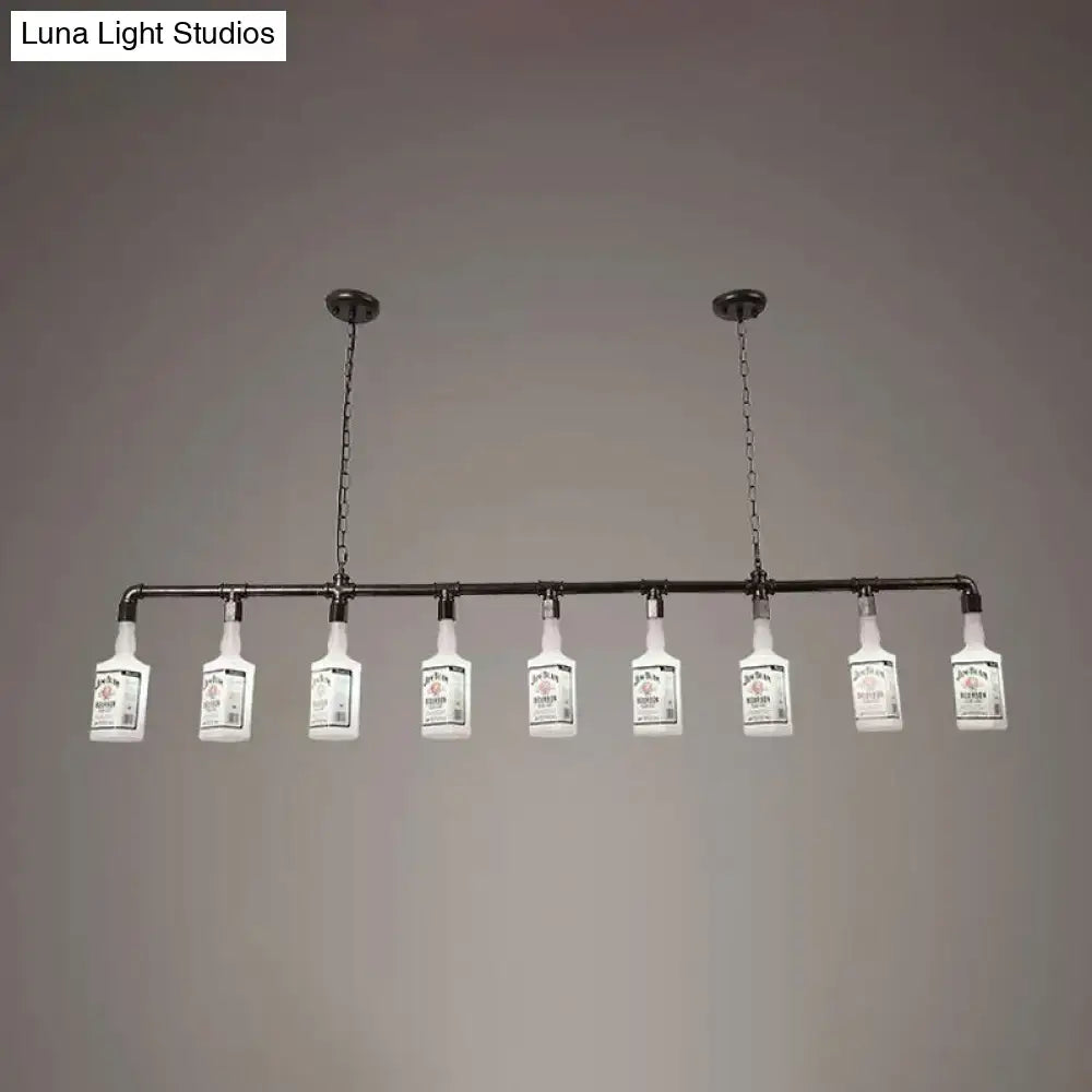 مصباح جزيرة زجاجي أبيض مصنفر ™DecorBites - طراز علوي، تصميم زجاجة نبيذ سوداء - مثالي للمطاعم، إضاءة معلقة بالسقف