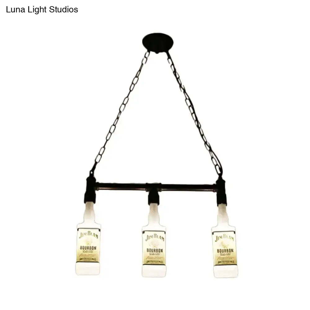 مصباح جزيرة زجاجي أبيض مصنفر ™DecorBites - طراز علوي، تصميم زجاجة نبيذ سوداء - مثالي للمطاعم، إضاءة معلقة بالسقف