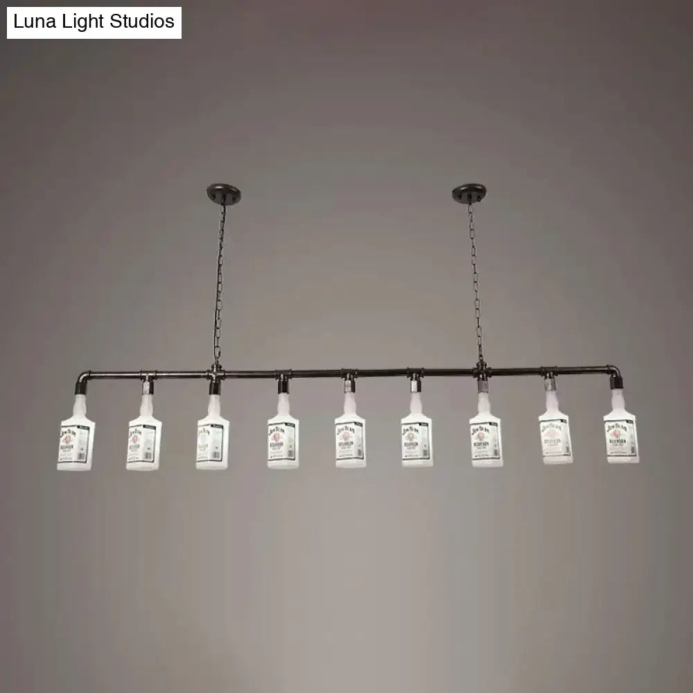 مصباح جزيرة زجاجي أبيض مصنفر ™DecorBites - طراز علوي، تصميم زجاجة نبيذ سوداء - مثالي للمطاعم، إضاءة معلقة بالسقف