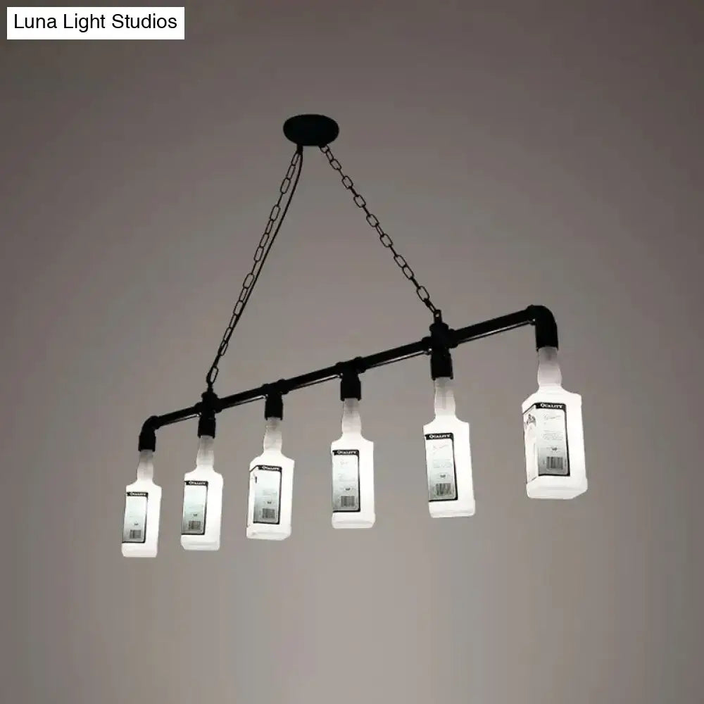 مصباح جزيرة زجاجي أبيض مصنفر ™DecorBites - طراز علوي، تصميم زجاجة نبيذ سوداء - مثالي للمطاعم، إضاءة معلقة بالسقف