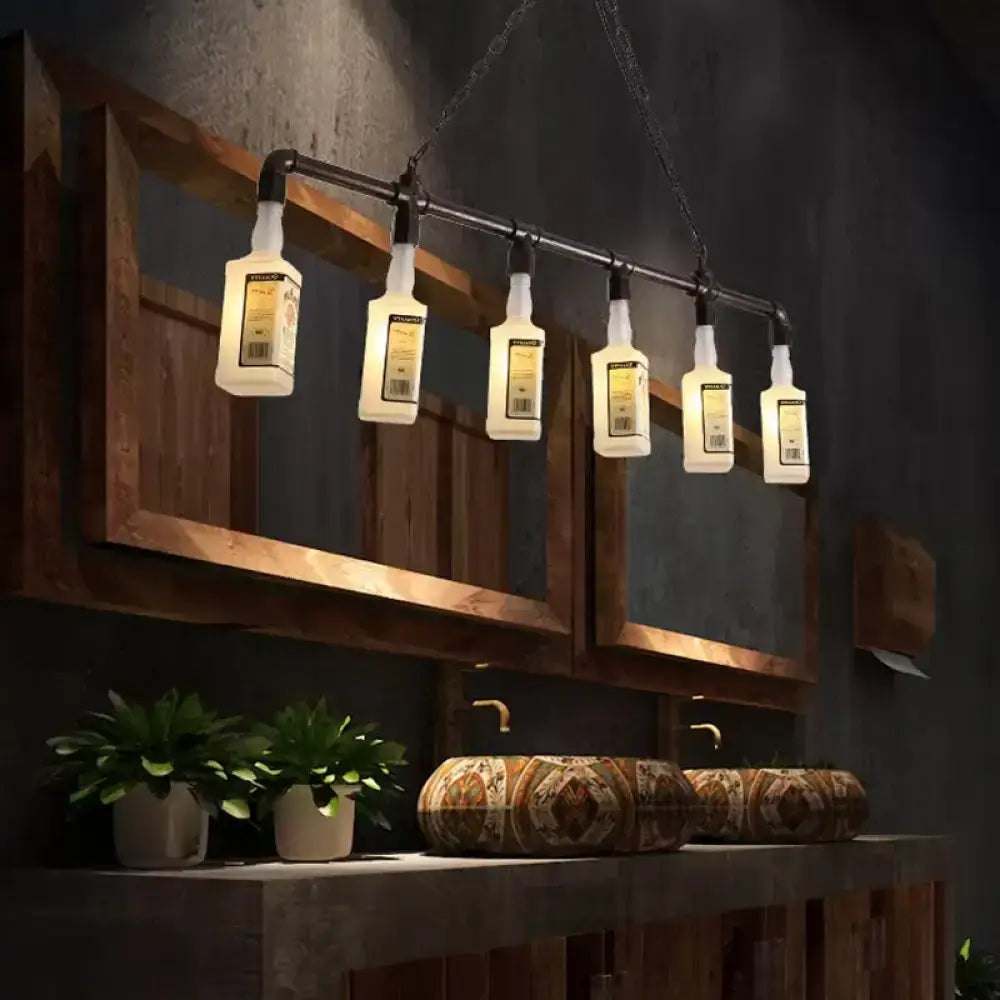 مصباح جزيرة زجاجي أبيض مصنفر ™DecorBites - طراز علوي، تصميم زجاجة نبيذ سوداء - مثالي للمطاعم، إضاءة معلقة بالسقف