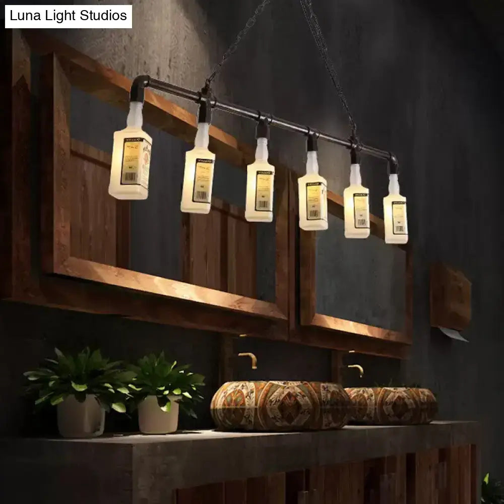 مصباح جزيرة زجاجي أبيض مصنفر ™DecorBites - طراز علوي، تصميم زجاجة نبيذ سوداء - مثالي للمطاعم، إضاءة معلقة بالسقف