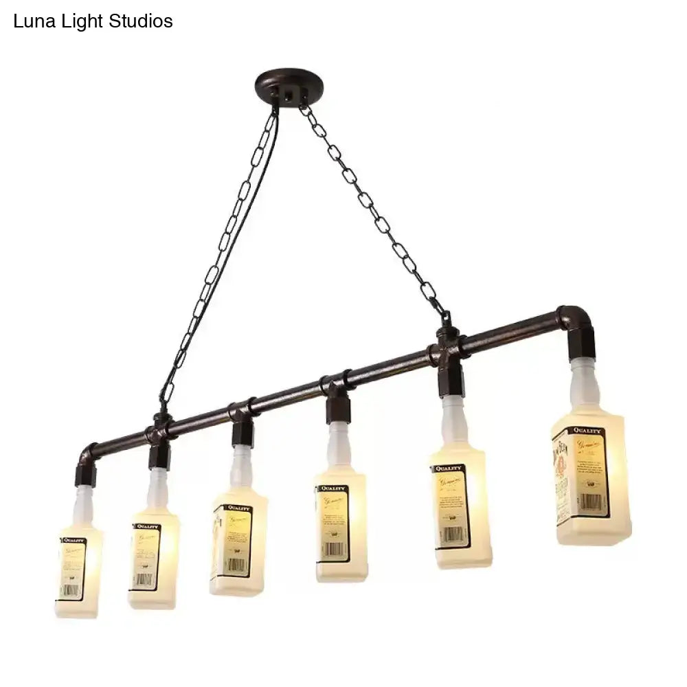 مصباح جزيرة زجاجي أبيض مصنفر ™DecorBites - طراز علوي، تصميم زجاجة نبيذ سوداء - مثالي للمطاعم، إضاءة معلقة بالسقف