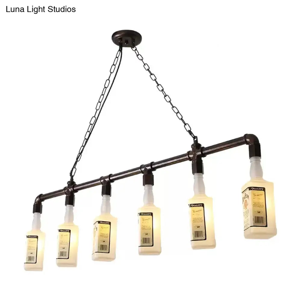 مصباح جزيرة زجاجي أبيض مصنفر ™DecorBites - طراز علوي، تصميم زجاجة نبيذ سوداء - مثالي للمطاعم، إضاءة معلقة بالسقف