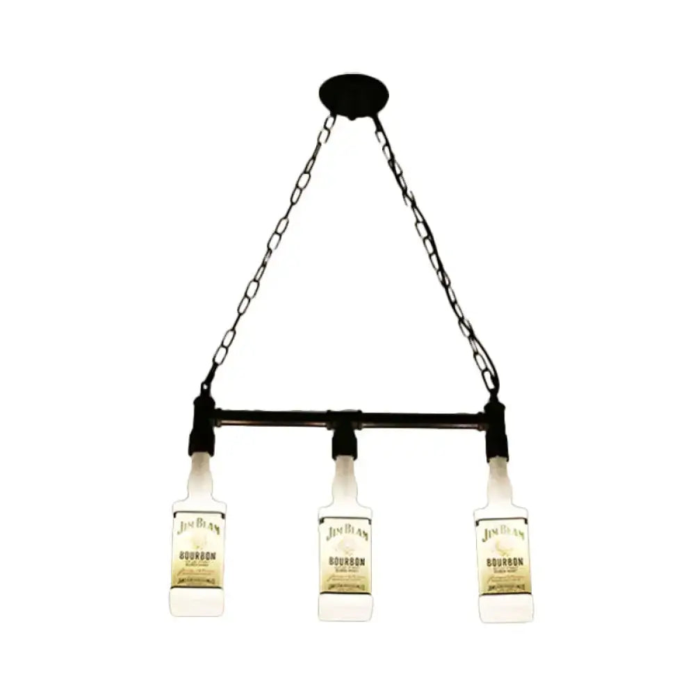 مصباح جزيرة زجاجي أبيض مصنفر ™DecorBites - طراز علوي، تصميم زجاجة نبيذ سوداء - مثالي للمطاعم، إضاءة معلقة بالسقف